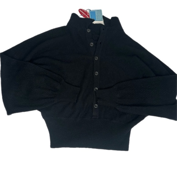 Famos Sweaters - Vintage Wool/Angora Black Dolman Sleeve Cardigan RARE NOS 1970S Made in Italy M